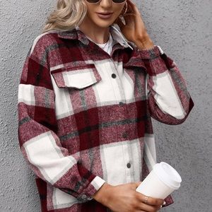 Plaid Button Down Flannel Shirt Jacket